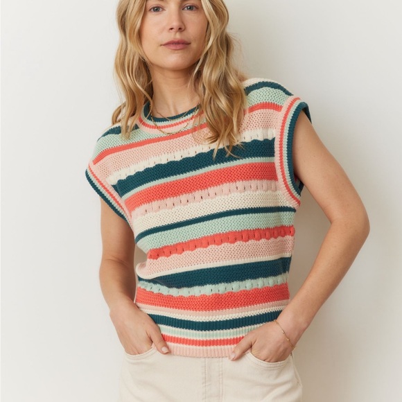 NWT Marine Layer Colorful Striped Rory Crochet Vest Sz L $108 - Picture 4 of 7